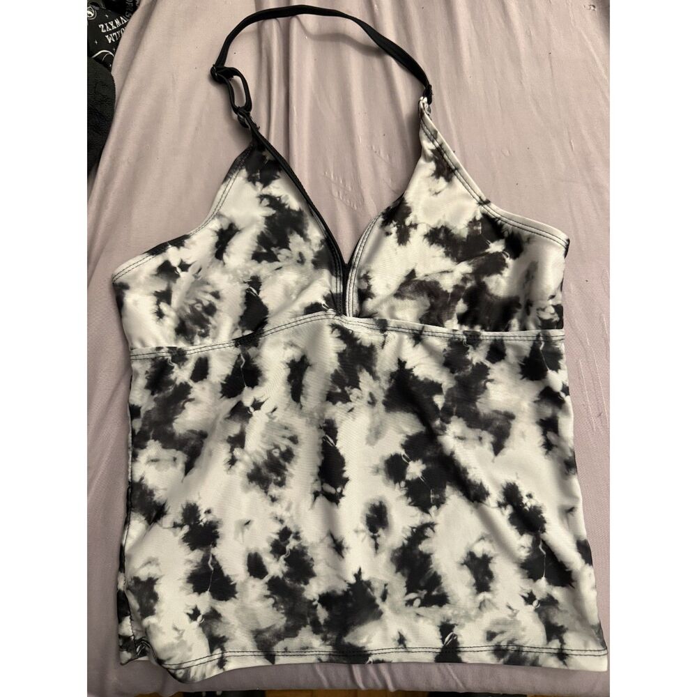 YFK Black & White Tie-Dye Halter Top — Youth 12–14